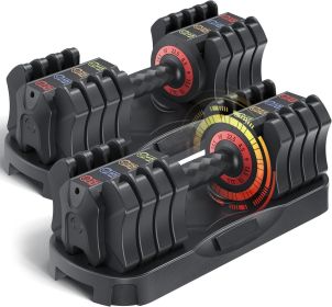 Adjustable Dumbbell Set of 22.5LB Set-1Sec Adjustable Dumbbell Weights-5 in 1 Free Weights Dumbbells Set with Effortless Tray/No-Slip Handle-Comp