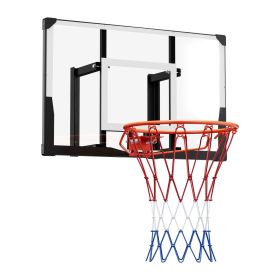 Wall Mount Basketball Hoop, 44-inch PC Backboard Mounted Basketball Hoop Outdoor with Solid Steel, 0.08 inch Thickened Backboard