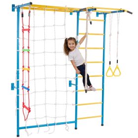 Indoor Jungle Gym for Toddlers, 7-in-1 Climbing Playset with Carbon Steel Swedish Ladder, Wall Ladder, Pull-Up Bar, Rope Ladder, and Gymnastic Rings