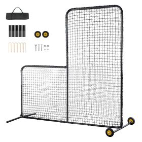 L Screen Baseball for Batting Cage, 7x7 ft Softball Safety Screen, Body Protector Portable Batting Screen with Carry Bag, Wheels, Ground Stakes