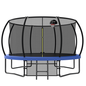 12FT Recreational Kids Trampoline with Safety Enclosure Net & Ladder, Outdoor Recreational Trampolines (Color: as Pic)